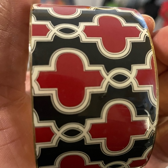 Mud Pie Black And Blood Red Geometric Design Cuff Bracelet - Picture 2 of 5
